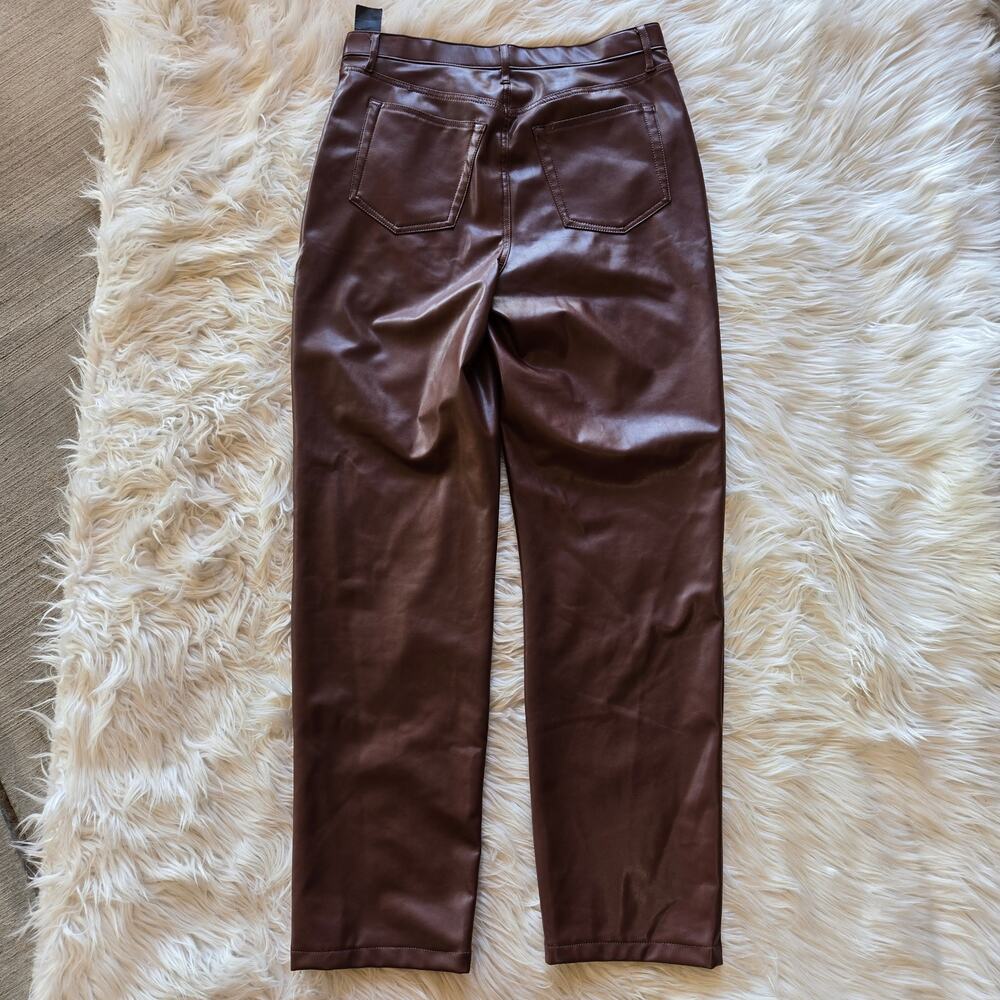 Abercrombie & Fitch Faux Leather Pant NWT 31L Brown Asymmetrical Waist Crossover - Picture 5 of 6